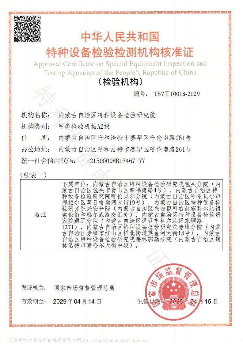 特种设备检验检测机构核准证-续表三