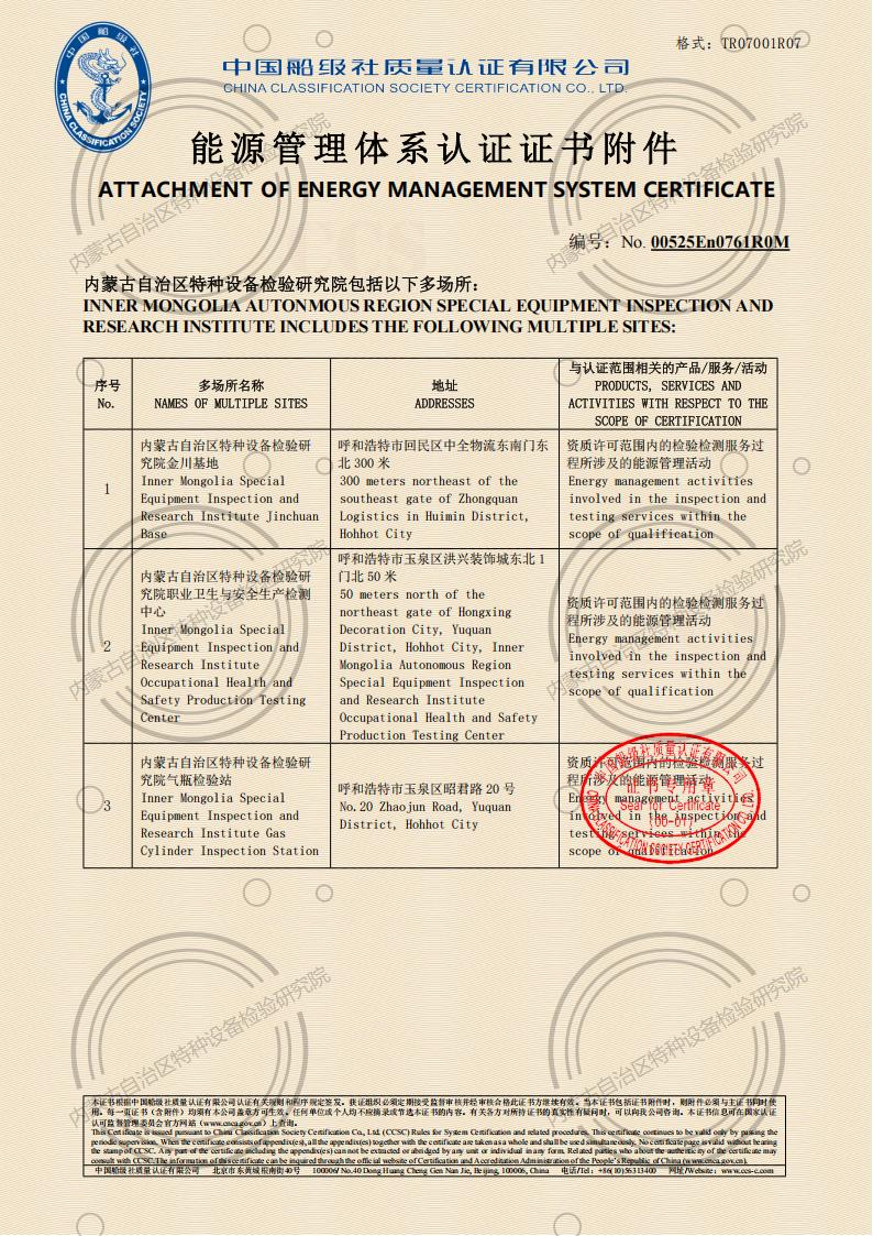 能源管理体系认证证书-附件三